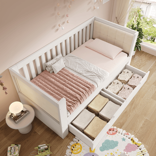 Cama de criança,cama de solteiro de madeira maciça 90x200 cm,branco