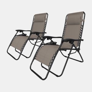 Conjunto de 2 cadeirões de jardim reclináveis de gravidade zero Sintra - Taupe