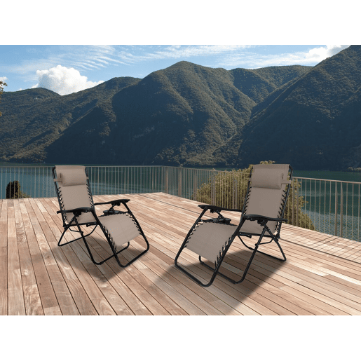 Conjunto de 2 cadeirões de jardim reclináveis de gravidade zero Sintra - Taupe