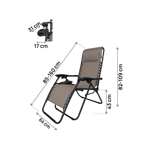 Conjunto de 2 cadeirões de jardim reclináveis de gravidade zero Sintra - Taupe