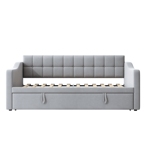 Sofá-cama estofado 90x180x190 cm - 2 em 1 multifuncional com tecido de veludo, tomada e bolsa de armazenamento - cinza claro