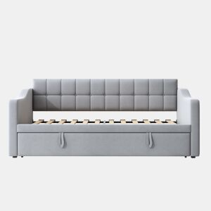 Sofá-cama estofado 90x180x190 cm - 2 em 1 multifuncional com tecido de veludo, tomada e bolsa de armazenamento - cinza claro