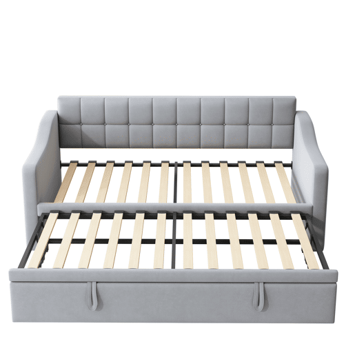 Sofá-cama estofado 90x180x190 cm - 2 em 1 multifuncional com tecido de veludo, tomada e bolsa de armazenamento - cinza claro