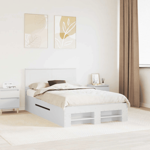 Estrutura De Cama De Casal Simple - Branco 137 x 203 cm Madeira processada