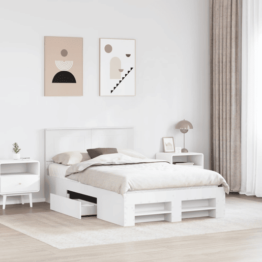 Estrutura De Cama De Casal Simple - Branco 137 x 203 cm Madeira processada
