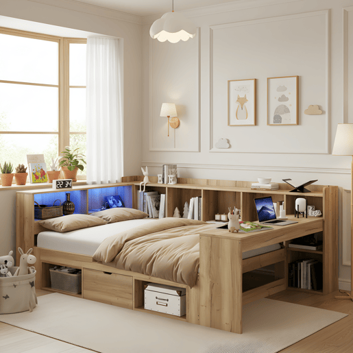 Cama de casal de mdf 140x200 cm com luz led,natural