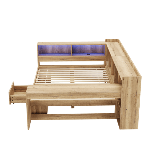 Cama de casal de mdf 140x200 cm com luz led,natural