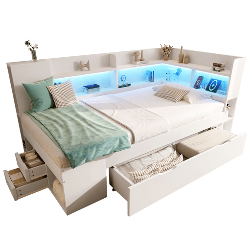 Cama de solteiro de veludo 90x200 cm com luz led,branco Cama de solteiro de veludo 90x200 cm com luz led,branco