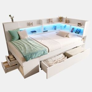 Cama de solteiro de veludo 90x200 cm com luz led,branco