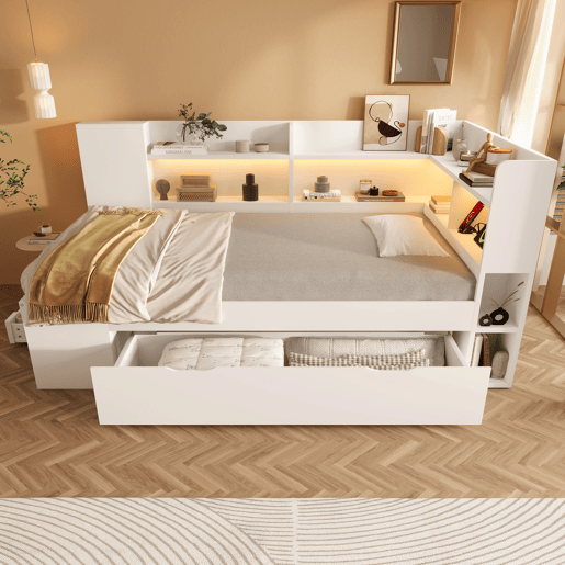 Cama de solteiro de veludo 90x200 cm com luz led,branco Cama de solteiro de veludo 90x200 cm com luz led,branco