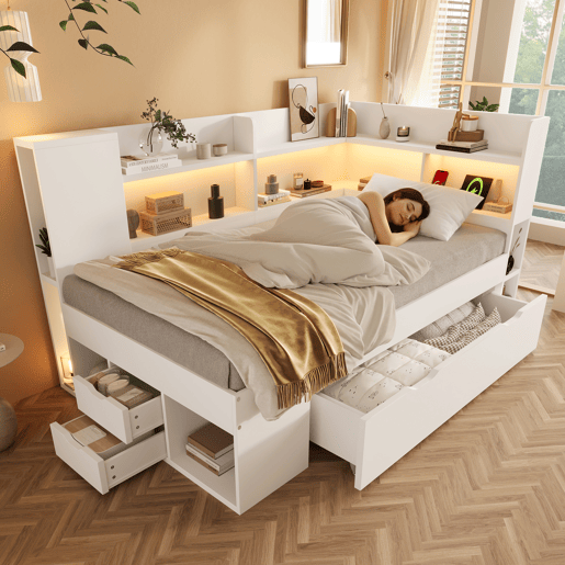 Cama de solteiro de veludo 90x200 cm com luz led,branco Cama de solteiro de veludo 90x200 cm com luz led,branco