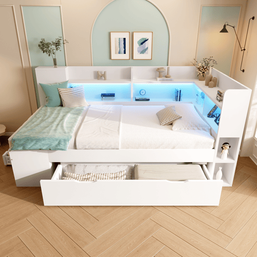 Cama de solteiro de veludo 90x200 cm com luz led,branco Cama de solteiro de veludo 90x200 cm com luz led,branco