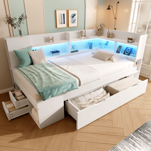 Cama de solteiro de veludo 90x200 cm com luz led,branco Cama de solteiro de veludo 90x200 cm com luz led,branco