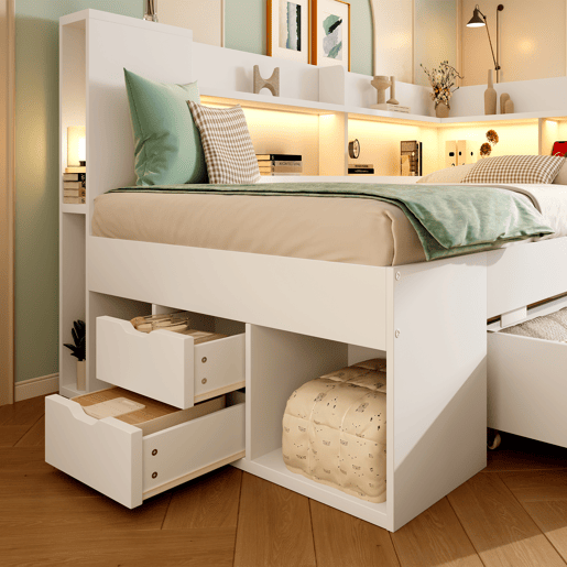 Cama de solteiro de veludo 90x200 cm com luz led,branco Cama de solteiro de veludo 90x200 cm com luz led,branco