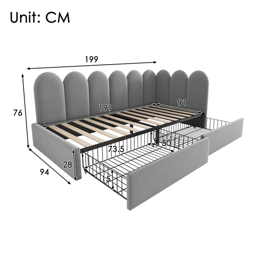 Cama de solteiro de veludo 90x190 cm,cinza Cama de solteiro de veludo 90x190 cm,cinza