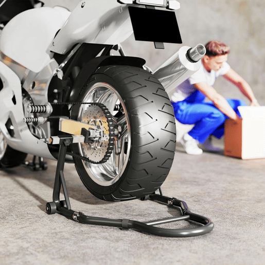 HOMCOM Cavalete de Moto Carga de 390 kg Suporte Dianteiro e Traseiro Universal Elevador de Moto em Aço com Encaixes Ajustáveis em U+L Rodas e Clipes de Fixação Preto