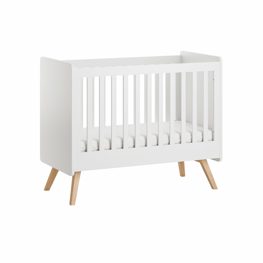 Cama de grades Vox Vintage Branco e Madeira 60x120 incluindo base de ripas