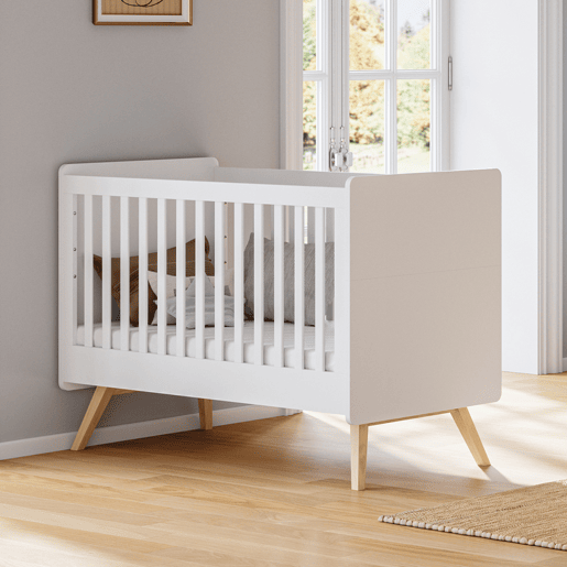 Cama de grades Vox Vintage Branco e Madeira 60x120 incluindo base de ripas