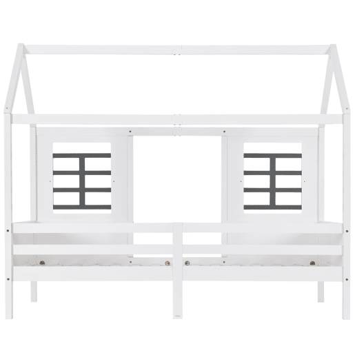 Cama individual 200x90cm - Casa com 2 gavetas, 2 janelas, estrutura em pinho e MDF - Branco
