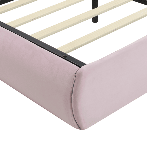 Cama estofada 140x200cm - Cama hidráulica com orelhas de coelho, luz quente ajustável, arrumação - Rosa
