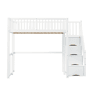 Cama alta 140x200 cm - Com escada de segurança, corrimão, estrutura em pinho maciço - Branco