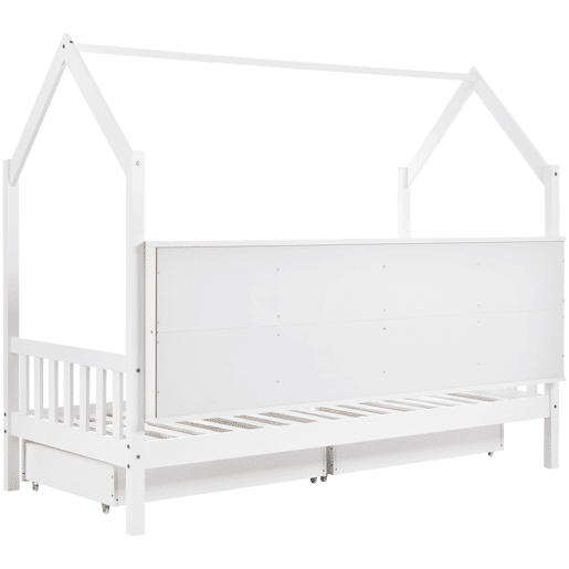 Cama tipo casa 90x200 cm - Estante multifuncional, gavetas grandes, design de chaminé - Branco