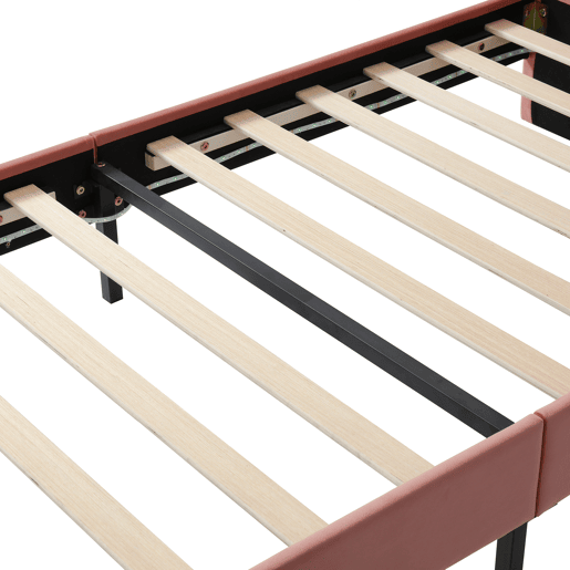 Cama individual 90x200 - Cabeceira em forma de laço, LED ajustável, estrutura estável, design elegante - Bege + Rosa