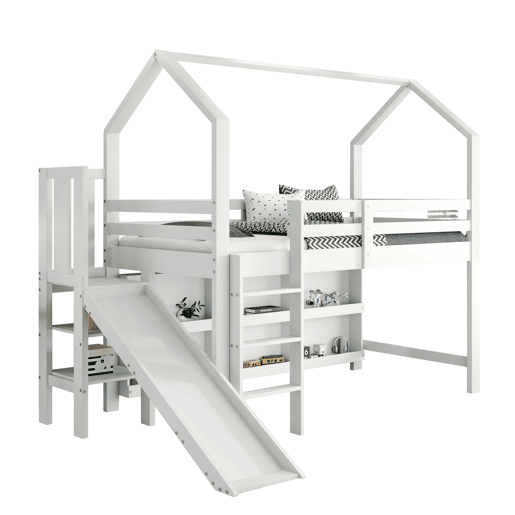 Cama de criança,cama alta de madeira maciça 90x200 cm,branco