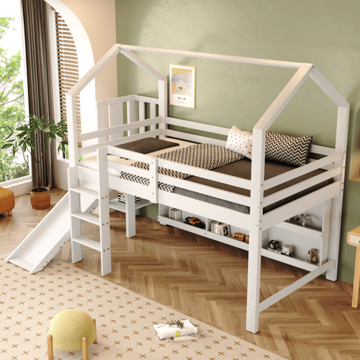 Cama de criança,cama alta de madeira maciça 90x200 cm,branco