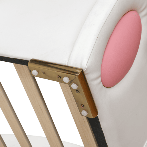 Cama individual 90x200 - Cabeceira em forma de pegada de gato, escorregador e escada de dois níveis, PU - Branco + Rosa