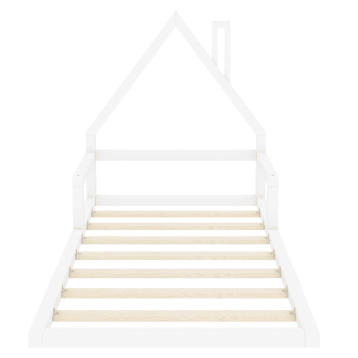 Cama infantil 90x200 cm - Cama plana em forma de casa, madeira maciça de pinho, design simples - Branco