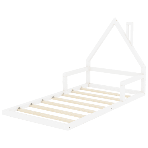 Cama infantil 90x200 cm - Cama plana em forma de casa, madeira maciça de pinho, design simples - Branco