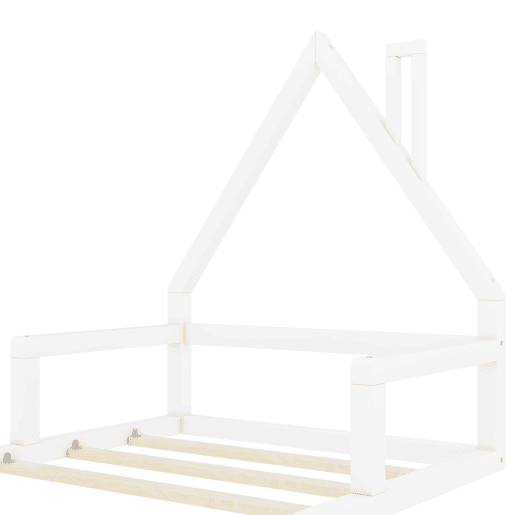 Cama infantil 90x200 cm - Cama plana em forma de casa, madeira maciça de pinho, design simples - Branco