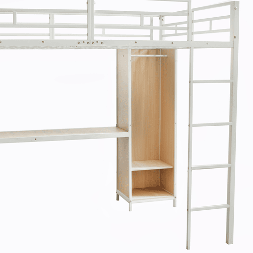 Cama loft 140x200 cm - Com arrumação debaixo da secretária e armário - Branco+Natural