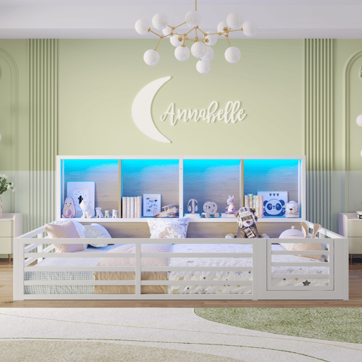 Cama de plataforma 140x200 cm - Com arrumação lateral, com estrado, sem colchão - Branco