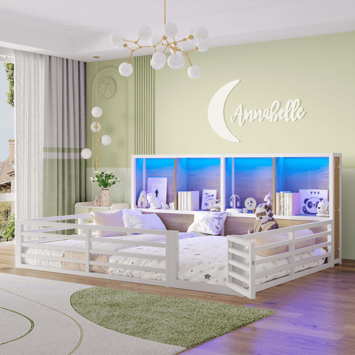 Cama de plataforma 140x200 cm - Com arrumação lateral, com estrado, sem colchão - Branco