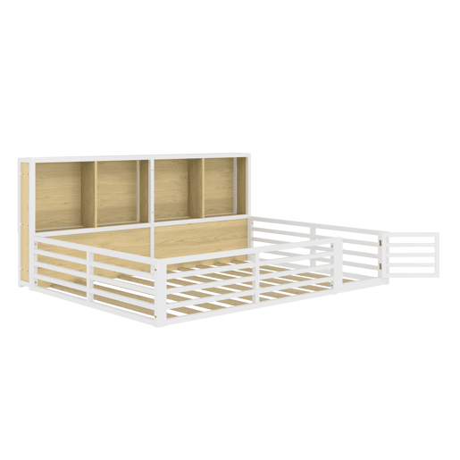 Cama de plataforma 140x200 cm - Com arrumação lateral, com estrado, sem colchão - Branco