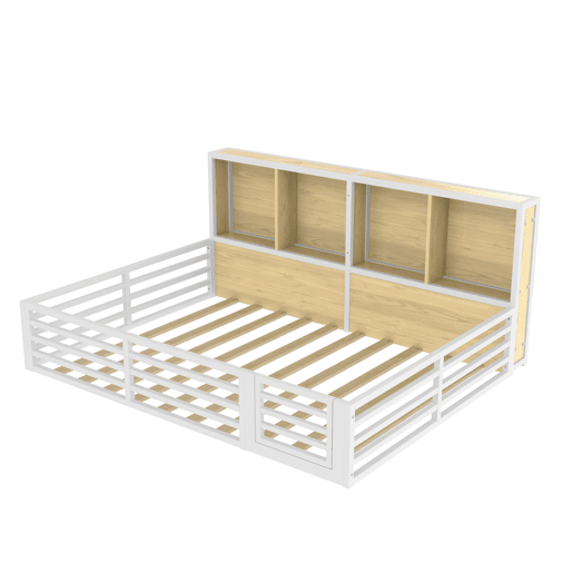 Cama de plataforma 140x200 cm - Com arrumação lateral, com estrado, sem colchão - Branco