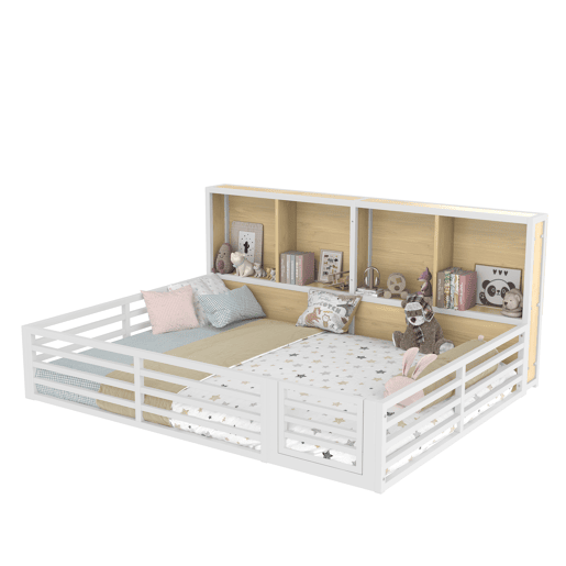Cama de plataforma 140x200 cm - Com arrumação lateral, com estrado, sem colchão - Branco