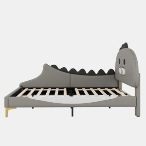 Cama infantil 140x200cm - Formato Dinossauro, Cama baixa, Material PU - Cinza