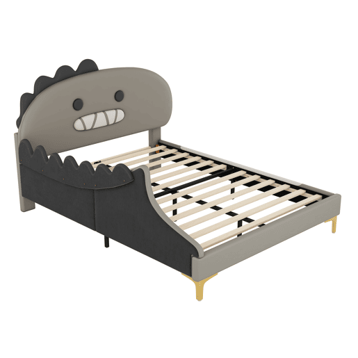Cama infantil 140x200cm - Formato Dinossauro, Cama baixa, Material PU - Cinza