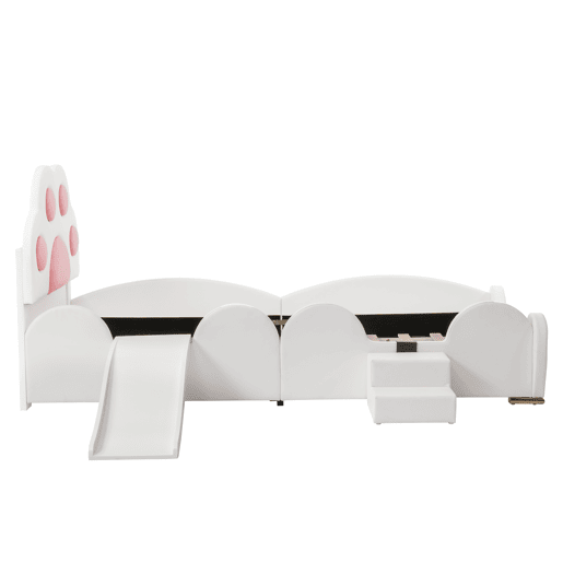 Cama infantil 90x200 - com escada, escorrega e cabeceira com orelhas de coelho - branco+rosa