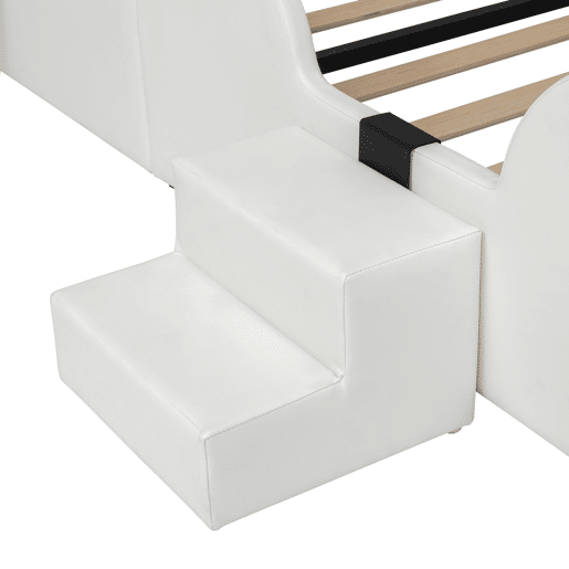 Cama infantil 90x200 - com escada, escorrega e cabeceira com orelhas de coelho - branco+rosa