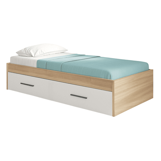 Cama auxiliar Lopa 90x190 cm com estrutura inferior retrátil em carvalho cambriano e branco