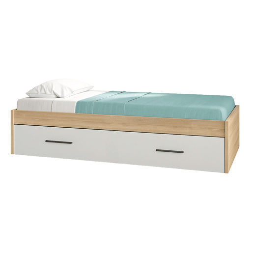 Cama auxiliar Lopa 90x190 cm com estrutura inferior retrátil em carvalho cambriano e branco