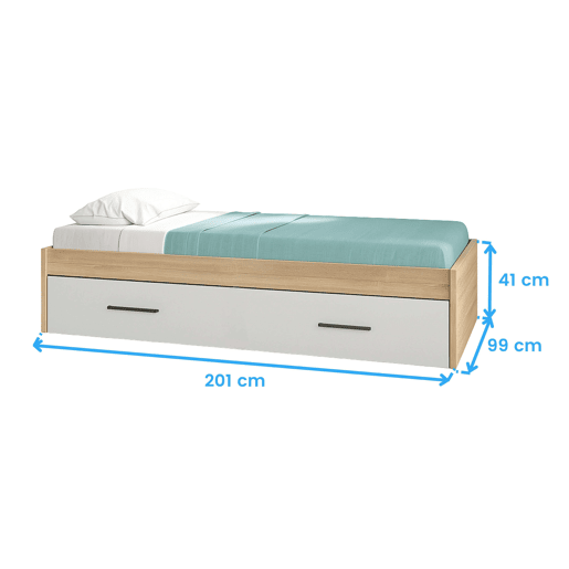 Cama auxiliar Lopa 90x190 cm com estrutura inferior retrátil em carvalho cambriano e branco
