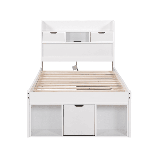 Cama individual 90x200 - com USB, gavetas e armário, multifuncional, grande capacidade de armazenamento - branco