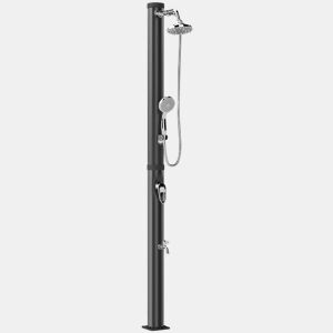 Outsunny Duche Solar de Jardim 20L Duche Solar Exterior com Cabeça de Ducha de Mão Torneira para Pés Água Quente e Fria Máx. 60 °C Proteção contra Congelação para Piscina Camping 42x11x215 cm Preto
