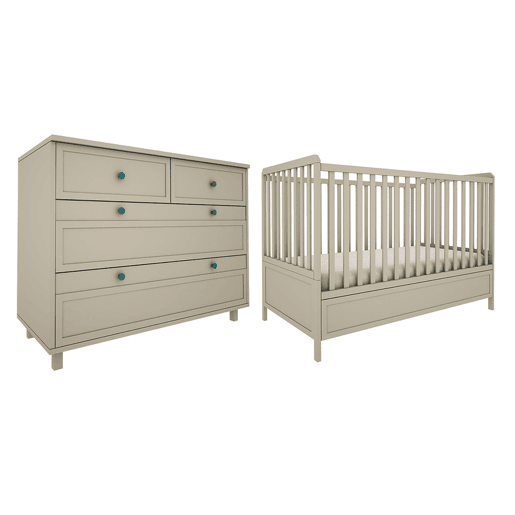 Berço evolutivo 70x140 e cómoda de 4 gavetas Wood Luck Gabriel Verde Eucalipto