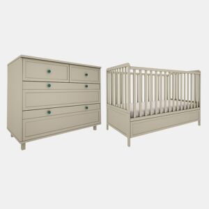 Berço evolutivo 70x140 e cómoda de 4 gavetas Wood Luck Gabriel Verde Eucalipto